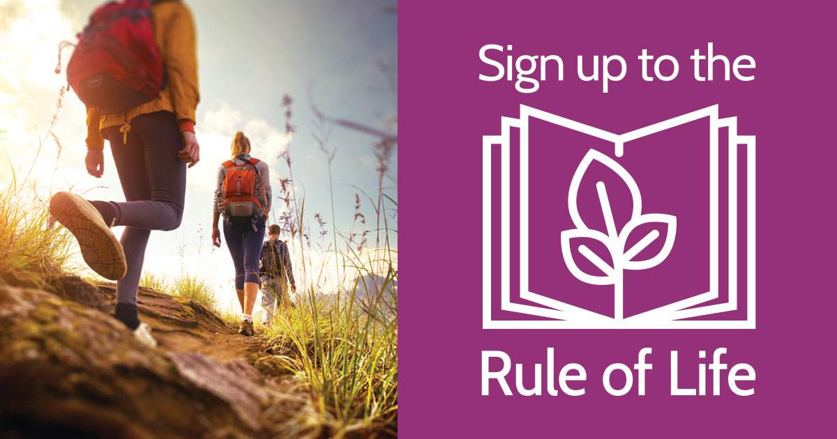 Two backpackers on a journey combined with the sign up to the Rule of Live logo